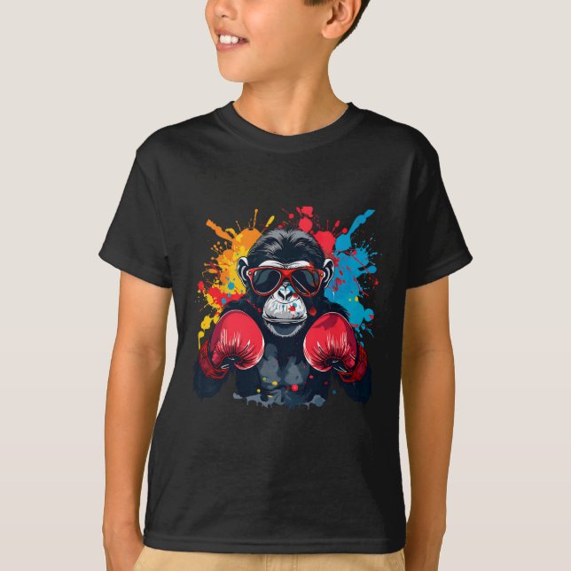 Boxarapa Monkey Med Boxhandskar Kickboxning Rolig  T Shirt (Framsida)