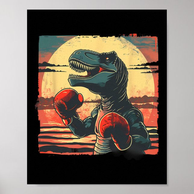Boxare Dinosaurie Boxning Dino Kickboxning T-rex B Poster (Framsidan)