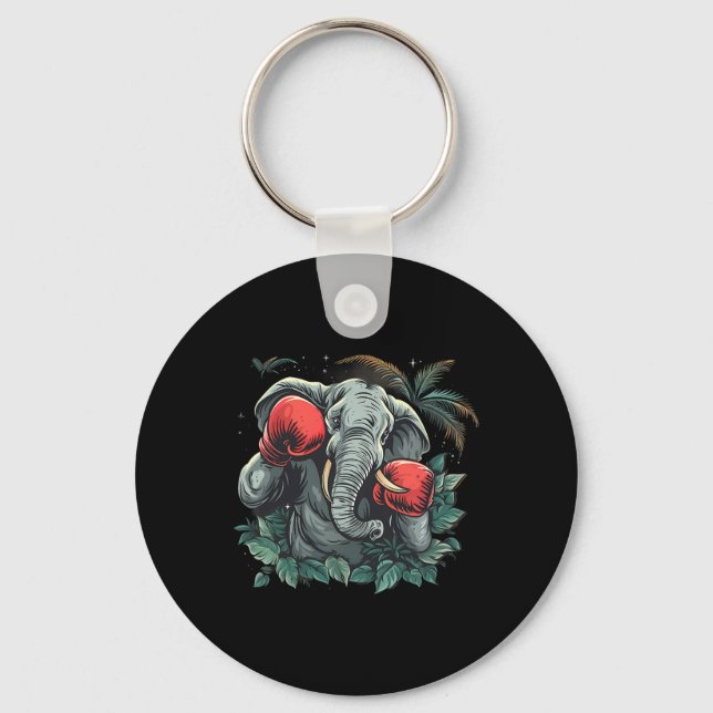 Boxare Elefant Med Boxningshandskor Kickboxning Ro Nyckelring (Framsida)