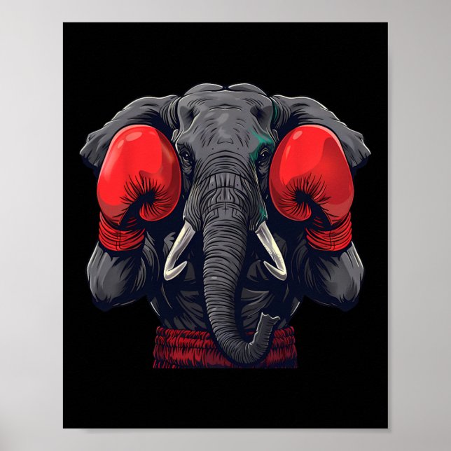Boxare Elefant Med Boxningshandskor Kickboxning Ro Poster (Framsidan)