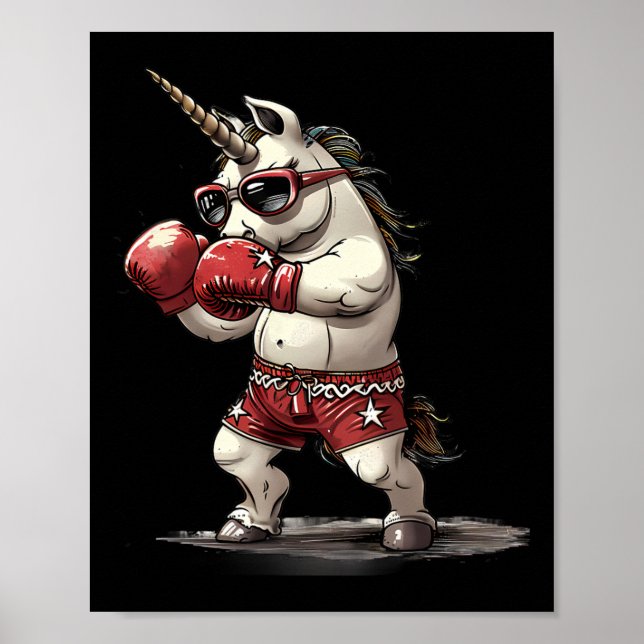 Boxare Enhörning Med Boxhandskor Kickboxning Söt B Poster (Framsidan)