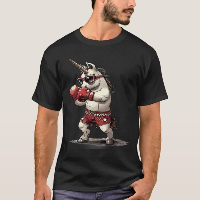 Boxare Enhörning Med Boxningshandskor Kickboxning  T Shirt (Framsida)