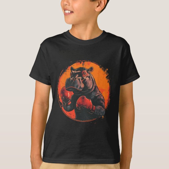 Boxare Flodhäst Med Boxningshandskor Kickboxning R T Shirt (Framsida)
