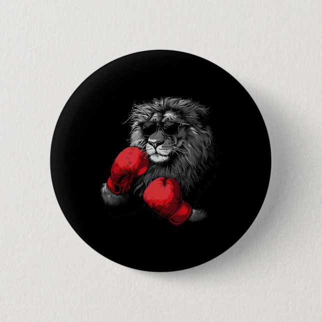 Boxare Lejon Porträtt Motiv Vilda Djur Kickboxning Knapp (Framsida)