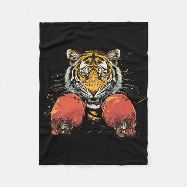 Boxare Tiger med boxningshandskor Kickboxning Roli Fleecefilt (Framsidan)