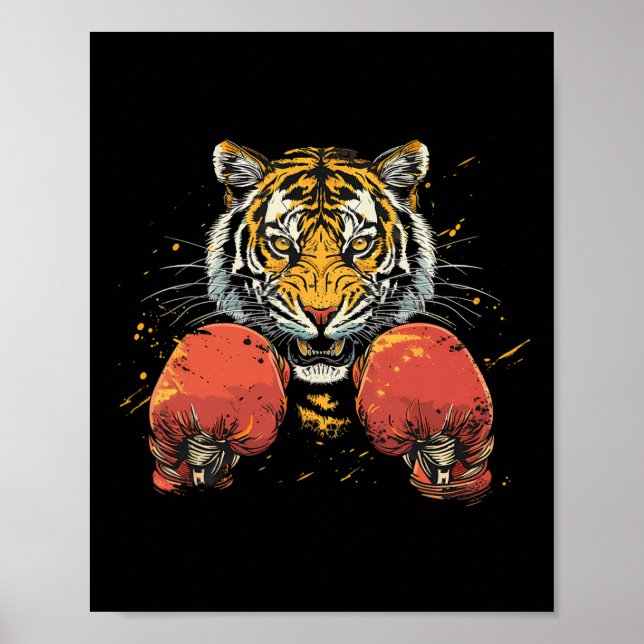 Boxare Tiger Med Boxningshandskor Kickboxning Roli Poster (Framsidan)
