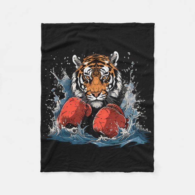 Boxare Tiger med boxningshandskor Kickboxning Roll Fleecefilt (Framsidan)