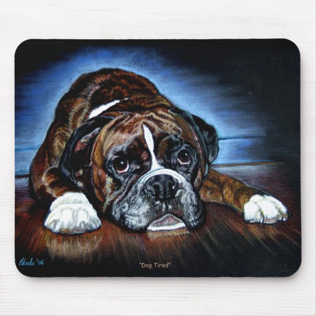 Boxarehund Mousemat, tröttad hund Musmatta (Framsidan)