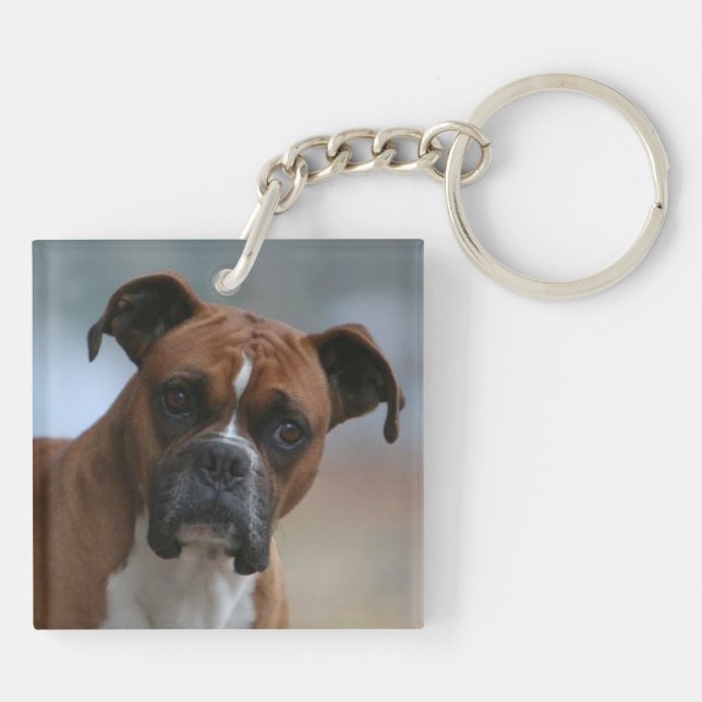 Boxarehundporträtt tvåsidiga Keychain (Baksidan)