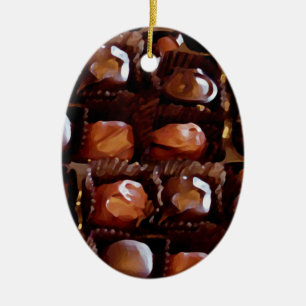 Boxas av choklader, frestande chokladgodis julgransprydnad keramik