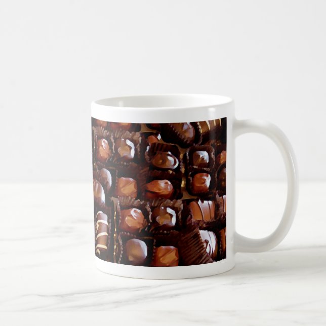 Boxas av choklader, frestande chokladgodis kaffemugg (Höger)
