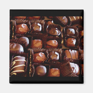 Boxas av choklader, frestande chokladgodis magnet