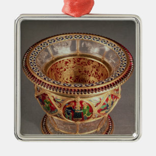 Boxas med plique-a-jour och cloisonnen julgransprydnad metall