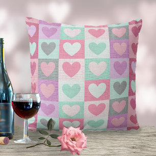 Boxed Hearts Mönster Aqua/Rosa ID629 Kudde
