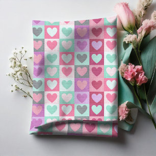 Boxed Hearts Mönster Aqua/Rosa ID629 Tyg