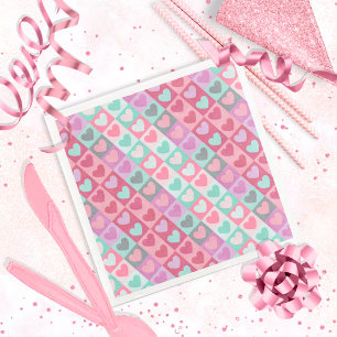Boxed Hearts Pattern Aqua/Pink ID629 Pappersservett