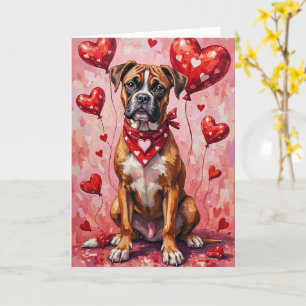 Boxer Alla hjärtans dag Hund med Hjärtan Röd Kort