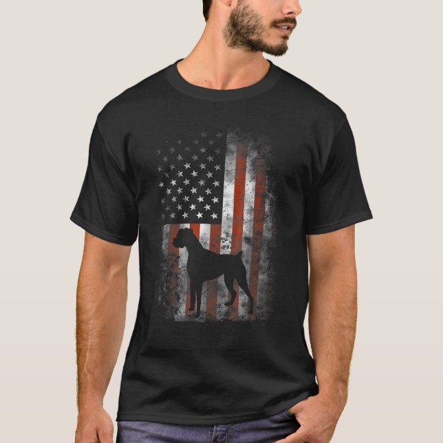 Boxer American Flag USA 4th Of July Dog T Shirt (Framsida)