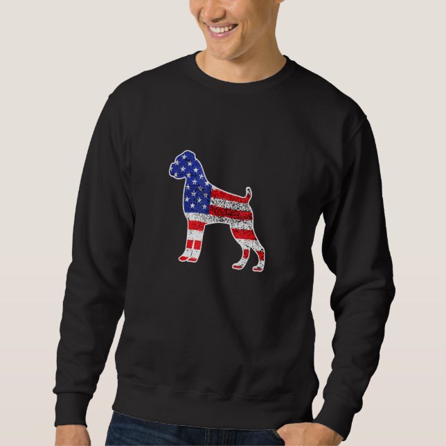 Boxer American Flagga Patriotic Boxer Hund 4:e Jul Lång Ärmad Tröja (Framsida)
