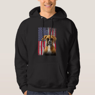 Boxer American USA flagga 4:e juli fjärde Hund Hoodie