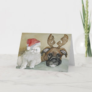 "Boxer and Cat"-kort för Hund Art-hälsning Helgkort