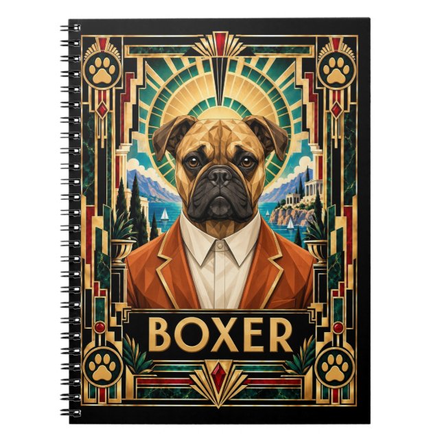 Boxer, Art Deco Hund Anteckningsbok (Framsidan)