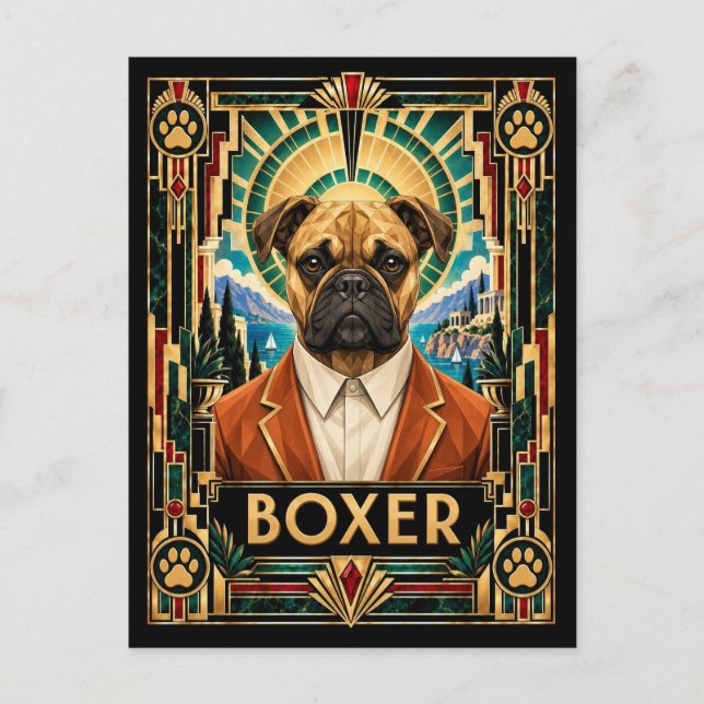 Boxer, Art Deco Hund Vykort (Framsida)