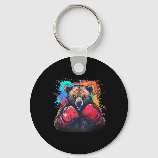 Boxer Bear With Boxing Gloves Kickboxing Funny Box Nyckelring (Framsida)