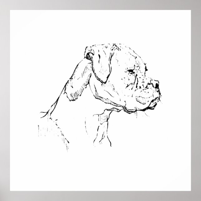 Boxer bläck väggkonst – minimalistisk hund linjete (Framsidan)