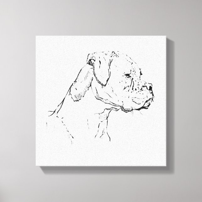 Boxer bläck väggkonst – minimalistisk hund linjete canvastryck (Framsida)
