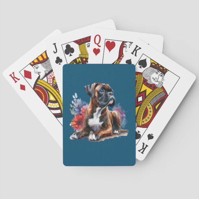Boxer Bland Blommor i Vattenfärg Casinokort (Baksidan)