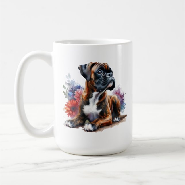 Boxer bland blommorna i vattenfärg kaffemugg (Vänster)