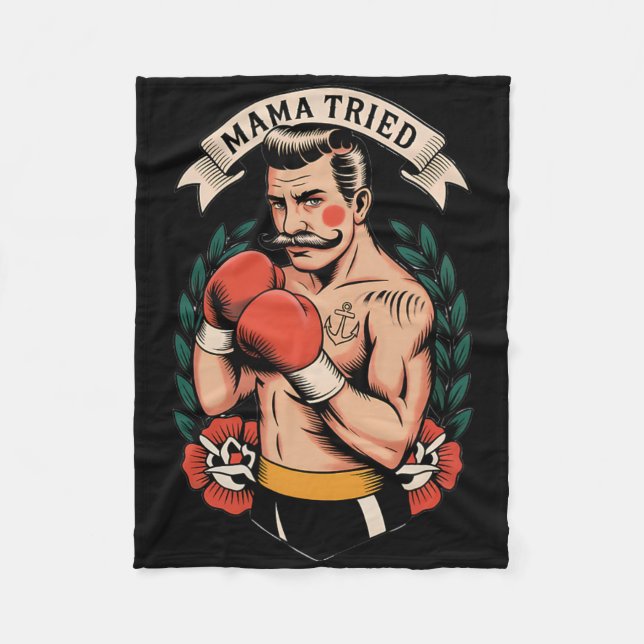 Boxer Boxing American Traditional Tattoo Art Flash Fleecefilt (Framsidan)