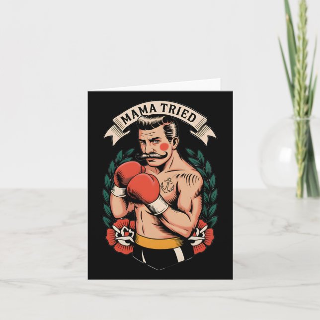 Boxer Boxing American Traditional Tattoo Art Flash Kort (Framsida)