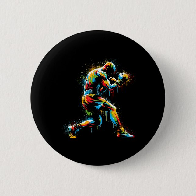 Boxer Boxing Ring Colorful Sport Kickboxer Trainin Knapp (Framsida)