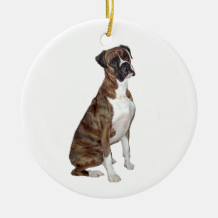 Boxer - Brindle (naturligt öron) Julgransprydnad Keramik
