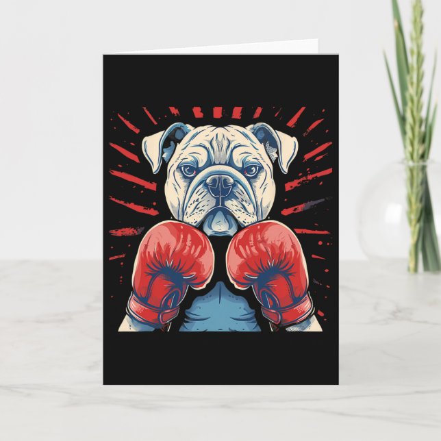 Boxer Bulldog Med Boxhandskar Kickboxning Roligt  Kort (Framsida)