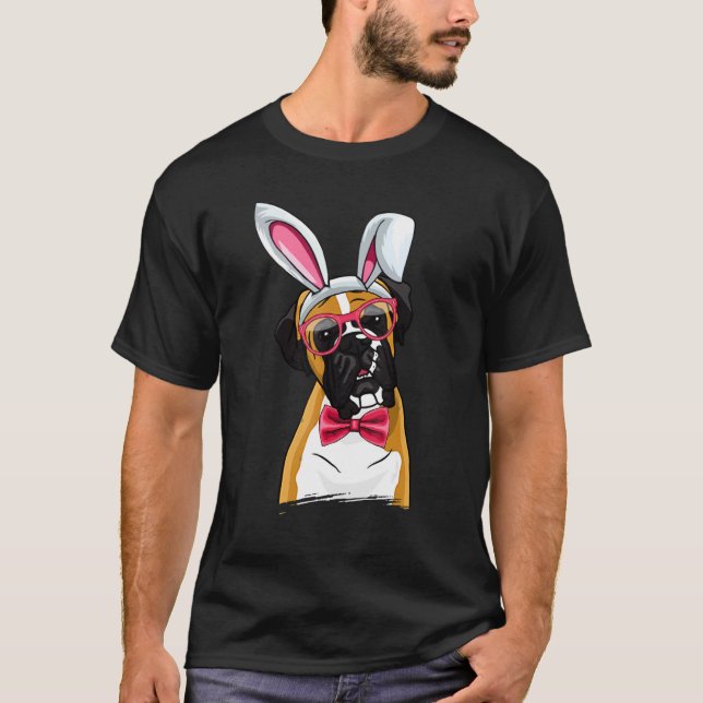 Boxer Bunny Öron Glasses Eggs Cute Påsk Hund Owne T Shirt (Framsida)