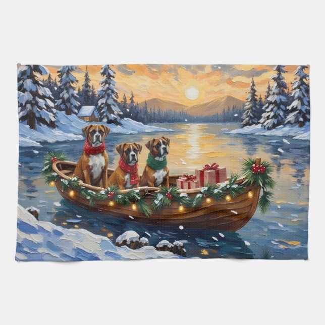 Boxer Christmas Boat Holiday Kökshandduk (Horisontell)
