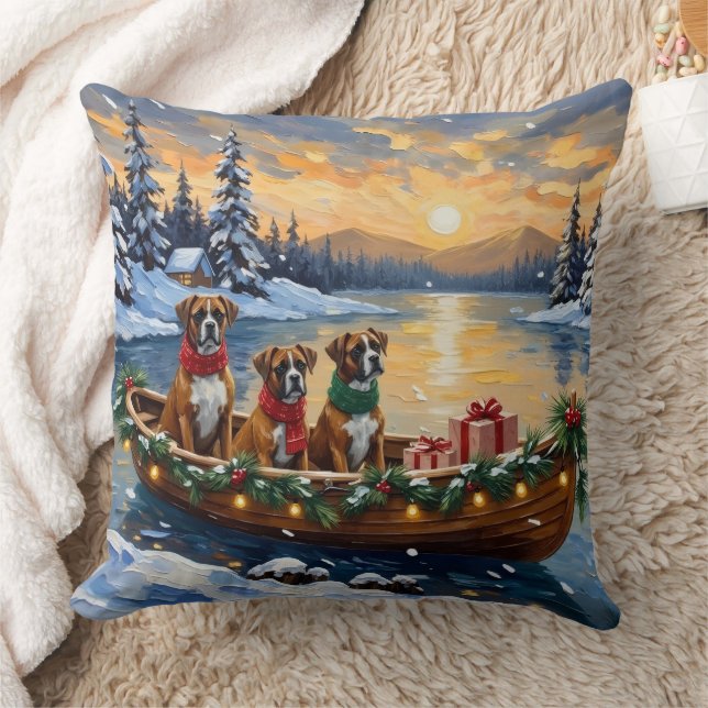 Boxer Christmas Boat Holiday Kudde (Filt)