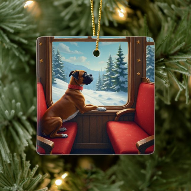Boxer Christmas Eve Train Ride Painting Julgransprydnad Keramik (Träd)