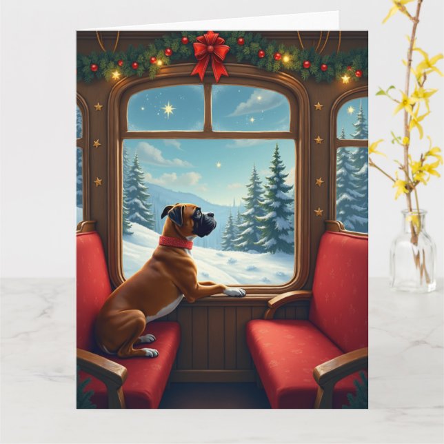 Boxer Christmas Eve Train Ride Painting Kort (Gul blomma)