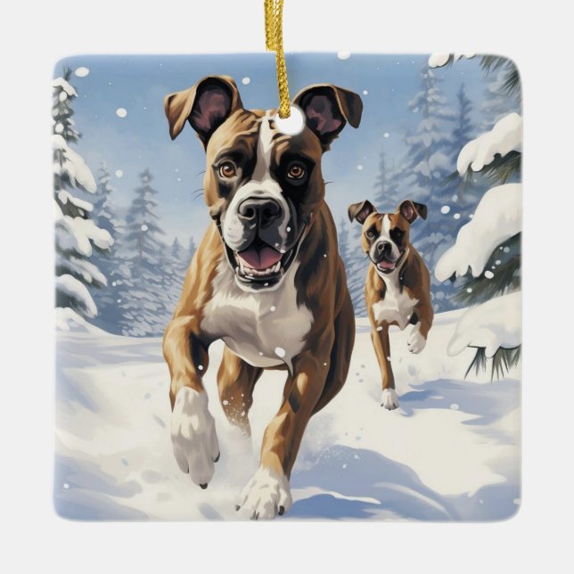 Boxer christmas,hund minnesgåva,hund älskare-gåva julgransprydnad keramik (Framsida)