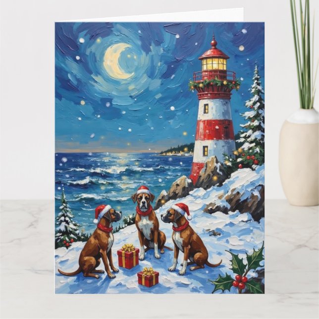Boxer Christmas Lighthouse Holiday Kort (Framsida)