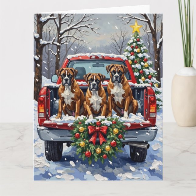 Boxer Christmas Red Truck Holiday Kort (Framsida)