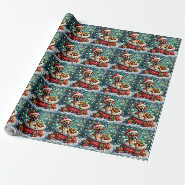 Boxer Christmas Santa Bag Adventure Presentpapper (Utrullad)