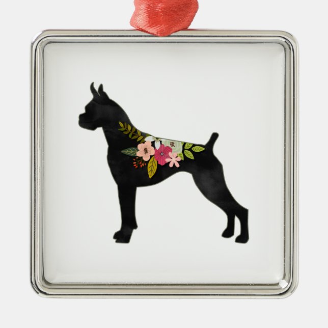 Boxer Cropping Öron Boho Blommigt Silhouette Julgransprydnad Metall (Framsidan)