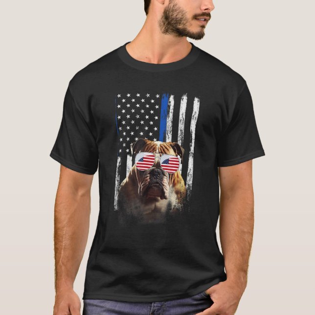 Boxer Dog American Flag Patriotic Boxer Dog 4th Of T Shirt (Framsida)