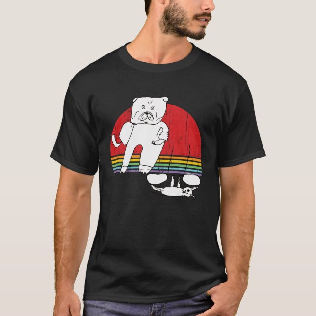 Boxer Dog and Cat Working Out Lifting Weights T Shirt (Framsida)