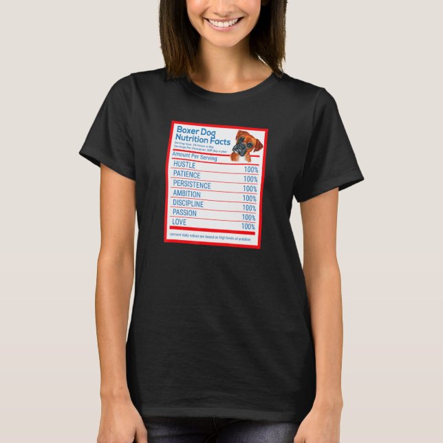 Boxer Dog Breed Owner Funny Nutrition Facts T Shirt (Framsida)
